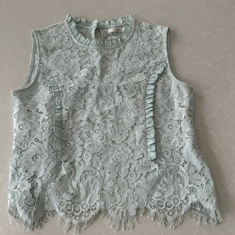 Darling x London Lace Ruffle Blouse - Soft Mint Green
